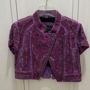 Catherine Malandrino Purple Embroidered Bomber Jacket